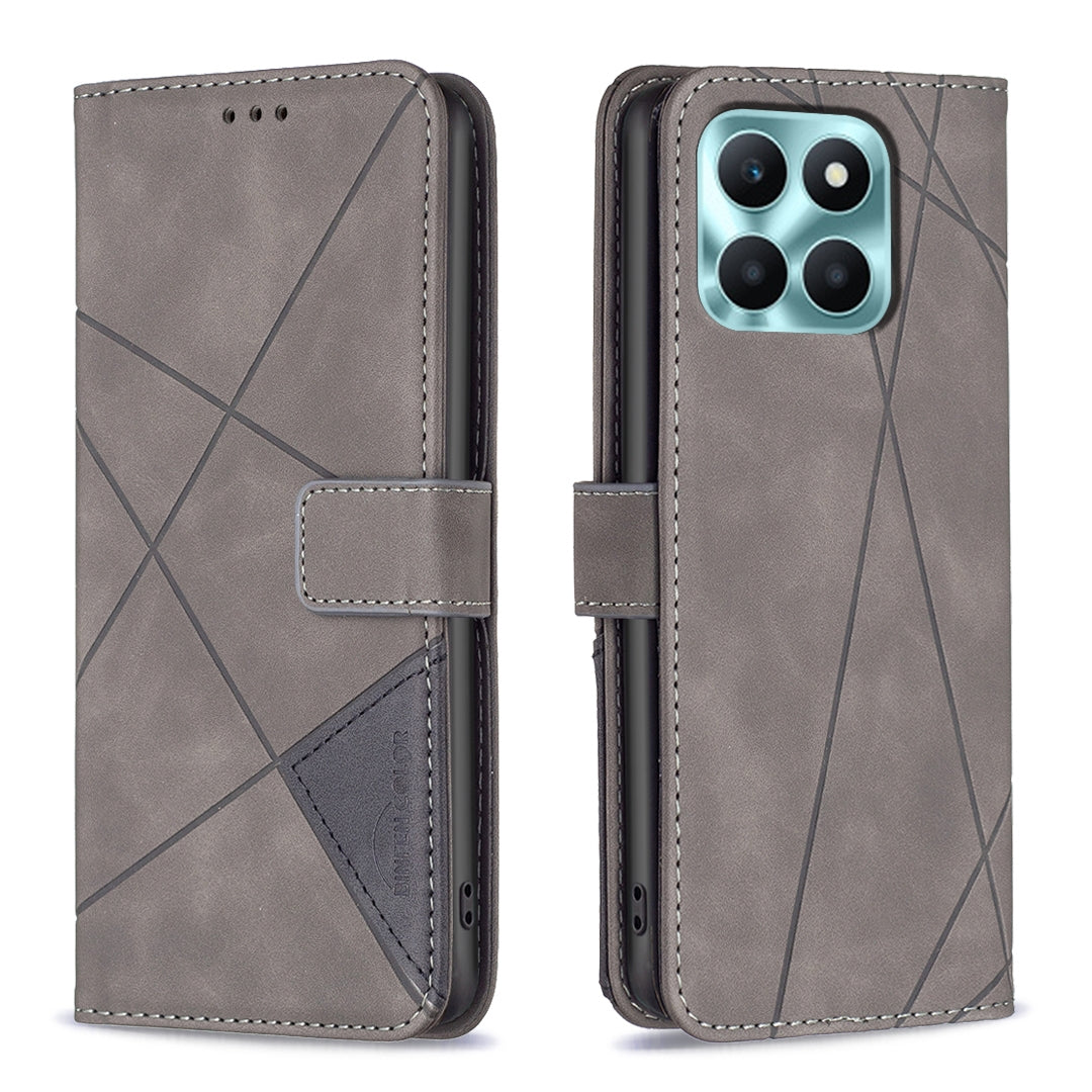 Honor X6a Rhombus Texture Leather Phone Case with Magnetic Buckle and Card Holder