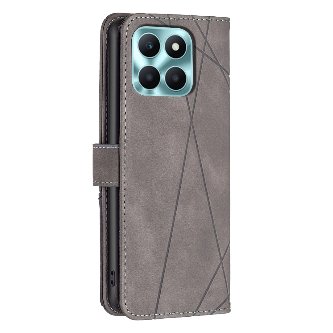 Honor X6a Rhombus Texture Leather Phone Case with Magnetic Buckle and Card Holder