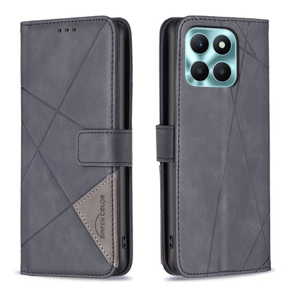 Honor X6a Rhombus Texture Leather Phone Case with Magnetic Buckle and Card Holder