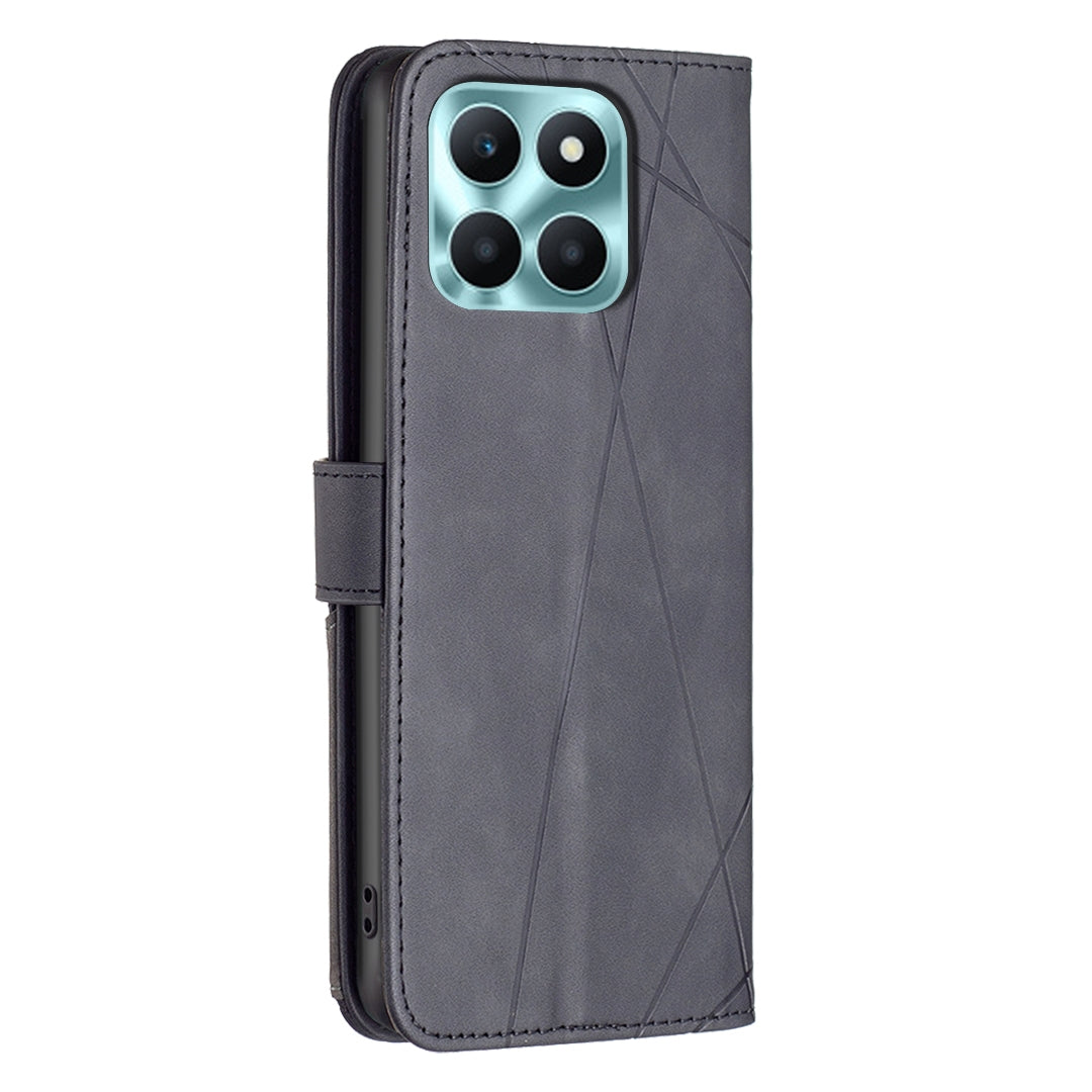 Honor X6a Rhombus Texture Leather Phone Case with Magnetic Buckle and Card Holder