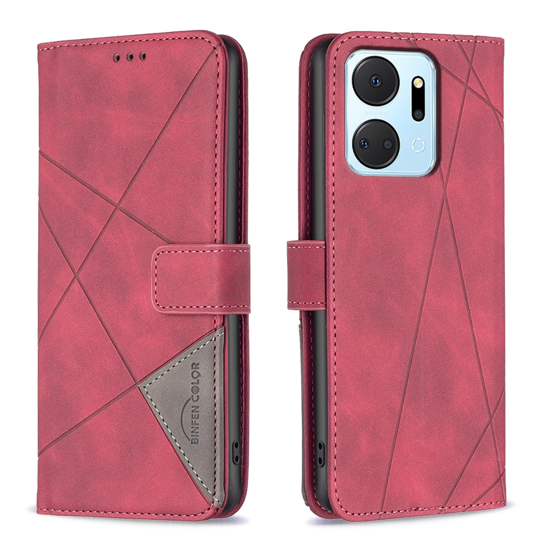 Honor X7A Rhombus Texture Leather Phone Case with Magnetic Buckle and Card Holder