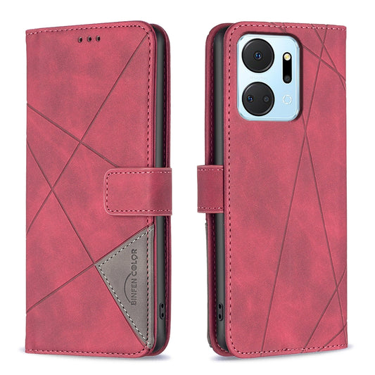 Honor X7A Rhombus Texture Leather Phone Case with Magnetic Buckle and Card Holder