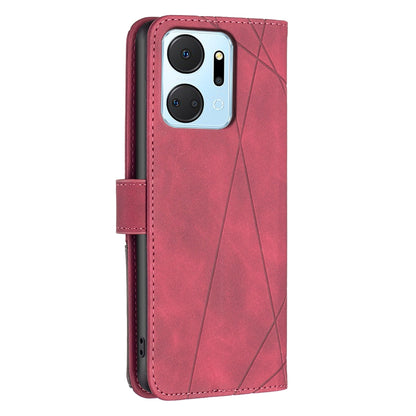 Honor X7A Rhombus Texture Leather Phone Case with Magnetic Buckle and Card Holder