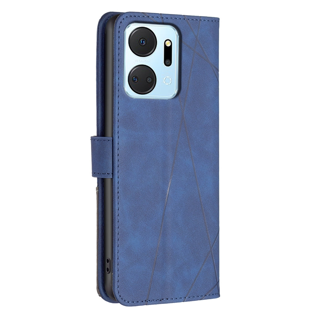 Honor X7A Rhombus Texture Leather Phone Case with Magnetic Buckle and Card Holder