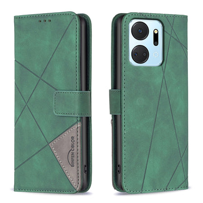 Honor X7A Rhombus Texture Leather Phone Case with Magnetic Buckle and Card Holder