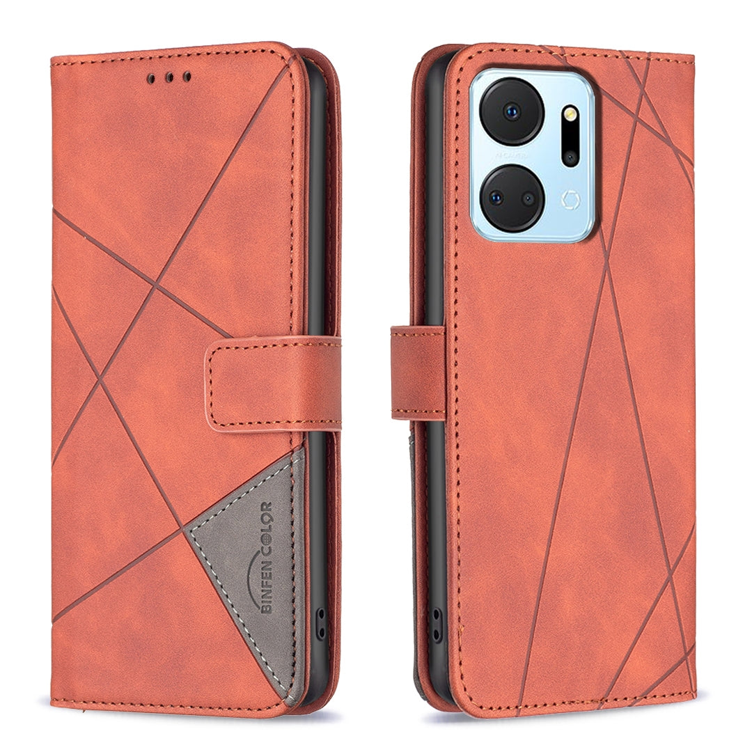 Honor X7A Rhombus Texture Leather Phone Case with Magnetic Buckle and Card Holder