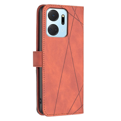 Honor X7A Rhombus Texture Leather Phone Case with Magnetic Buckle and Card Holder