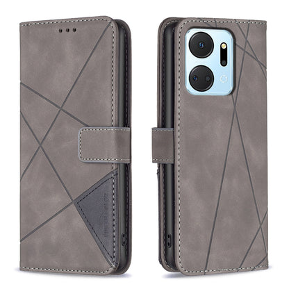 Honor X7A Rhombus Texture Leather Phone Case with Magnetic Buckle and Card Holder