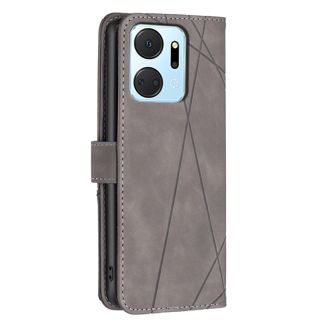 Honor X7A Rhombus Texture Leather Phone Case with Magnetic Buckle and Card Holder