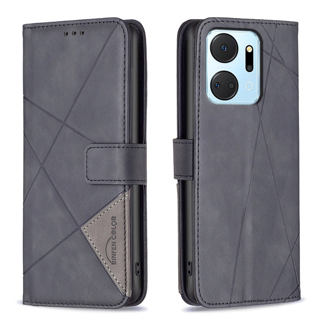 Honor X7A Rhombus Texture Leather Phone Case with Magnetic Buckle and Card Holder