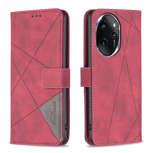 Honor 100 Pro Rhombus Texture Leather Phone Case with Magnetic Buckle and Card Holder