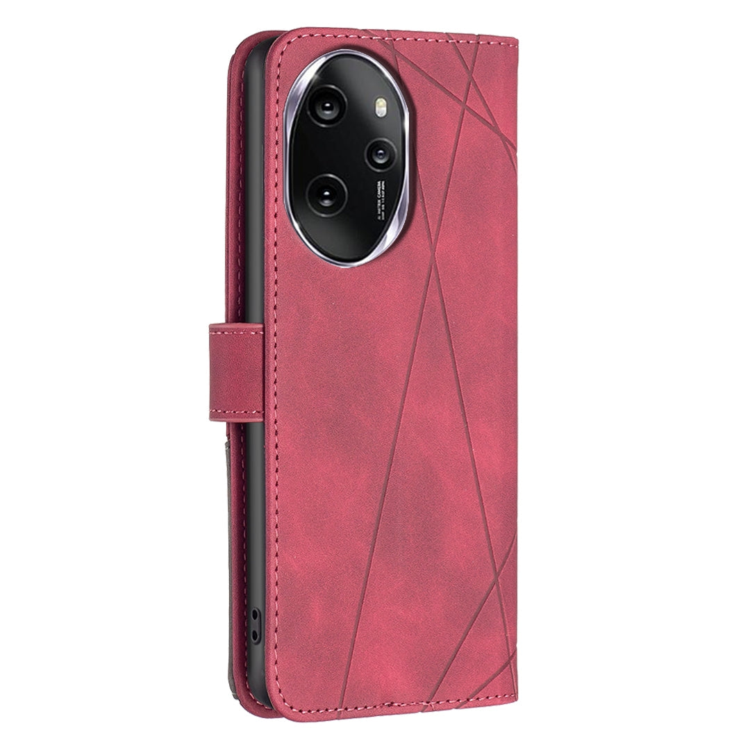 Honor 100 Pro Rhombus Texture Leather Phone Case with Magnetic Buckle and Card Holder