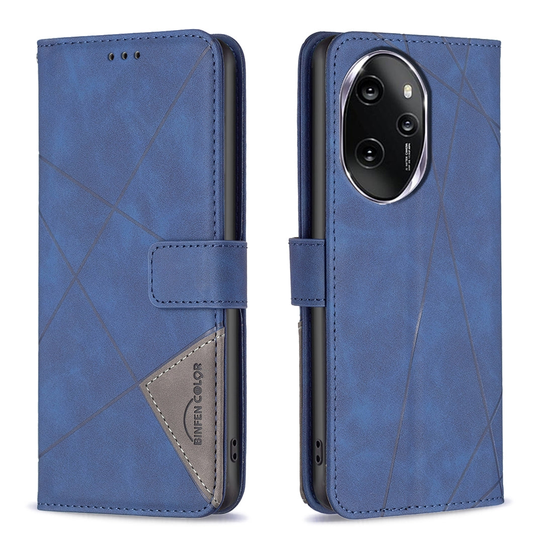 Honor 100 Pro Rhombus Texture Leather Phone Case with Magnetic Buckle and Card Holder