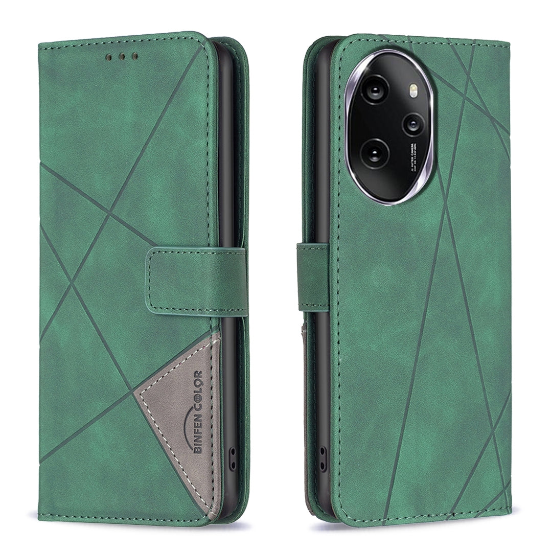 Honor 100 Pro Rhombus Texture Leather Phone Case with Magnetic Buckle and Card Holder