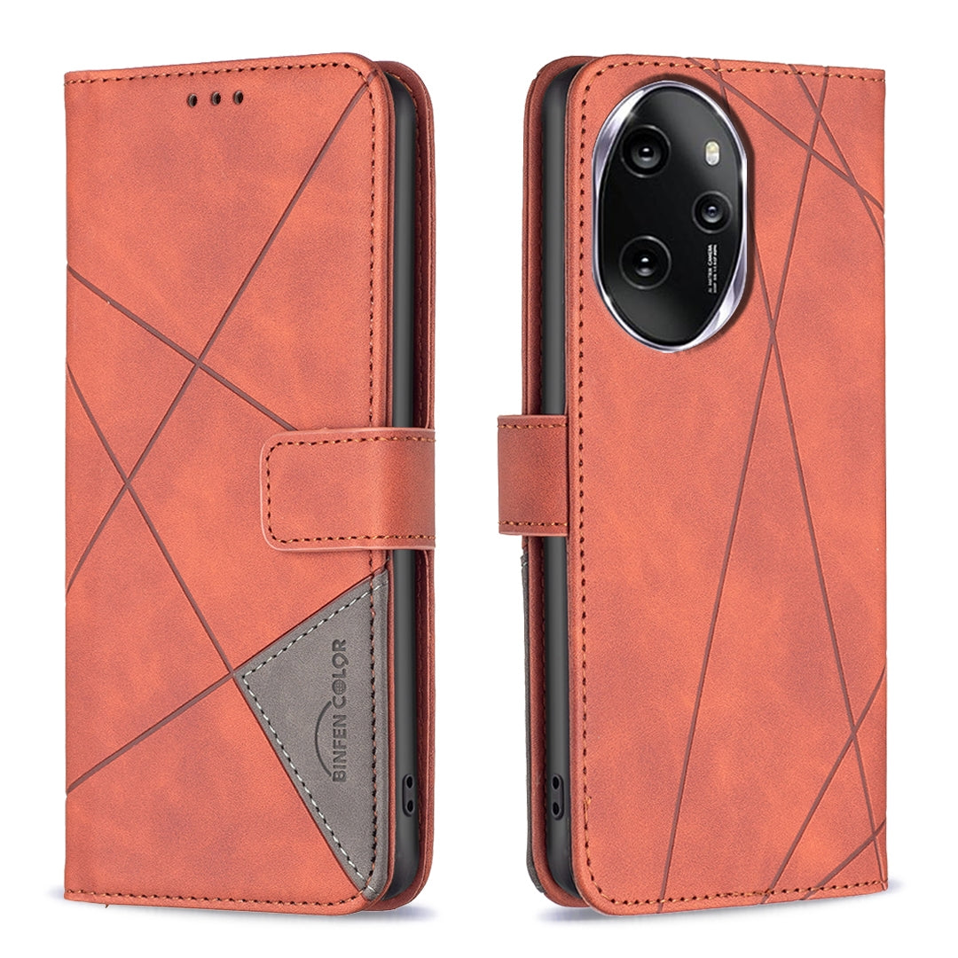 Honor 100 Pro Rhombus Texture Leather Phone Case with Magnetic Buckle and Card Holder