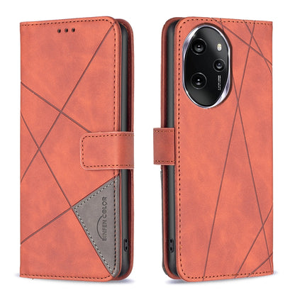 Honor 100 Pro Rhombus Texture Leather Phone Case with Magnetic Buckle and Card Holder