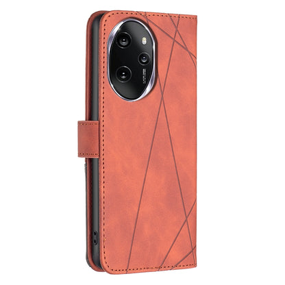 Honor 100 Pro Rhombus Texture Leather Phone Case with Magnetic Buckle and Card Holder