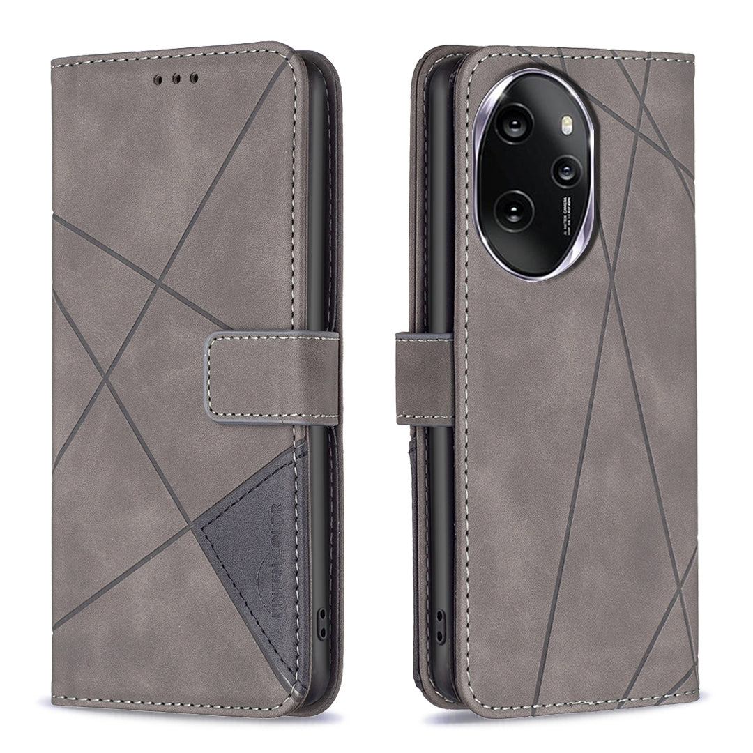 Honor 100 Pro Rhombus Texture Leather Phone Case with Magnetic Buckle and Card Holder