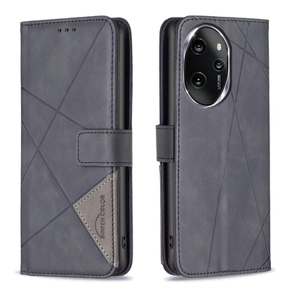 Honor 100 Pro Rhombus Texture Leather Phone Case with Magnetic Buckle and Card Holder