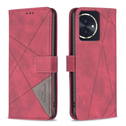 Honor 100 Rhombus Texture Leather Phone Case with Magnetic Buckle and Card Holder