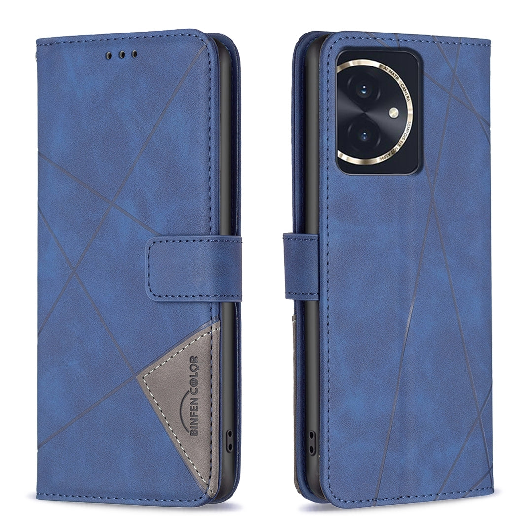 Honor 100 Rhombus Texture Leather Phone Case with Magnetic Buckle and Card Holder