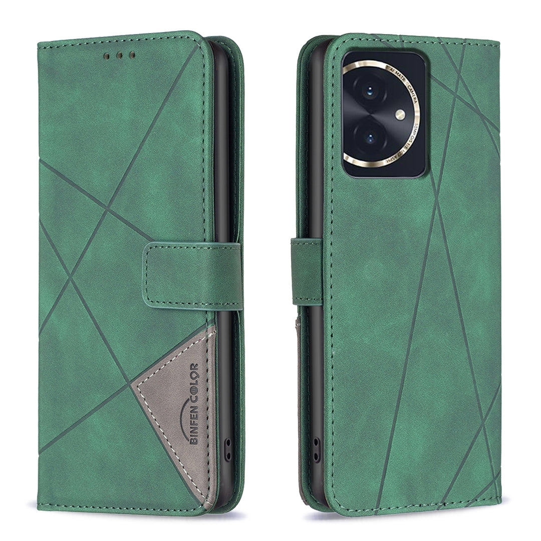 Honor 100 Rhombus Texture Leather Phone Case with Magnetic Buckle and Card Holder