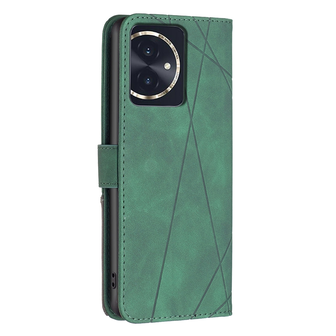 Honor 100 Rhombus Texture Leather Phone Case with Magnetic Buckle and Card Holder