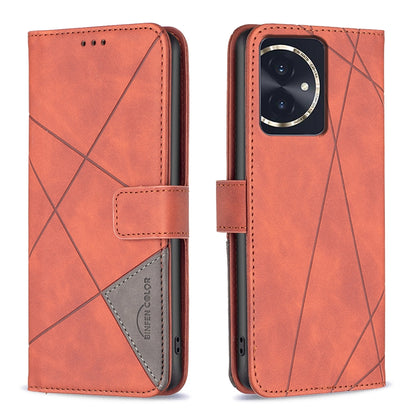 Honor 100 Rhombus Texture Leather Phone Case with Magnetic Buckle and Card Holder