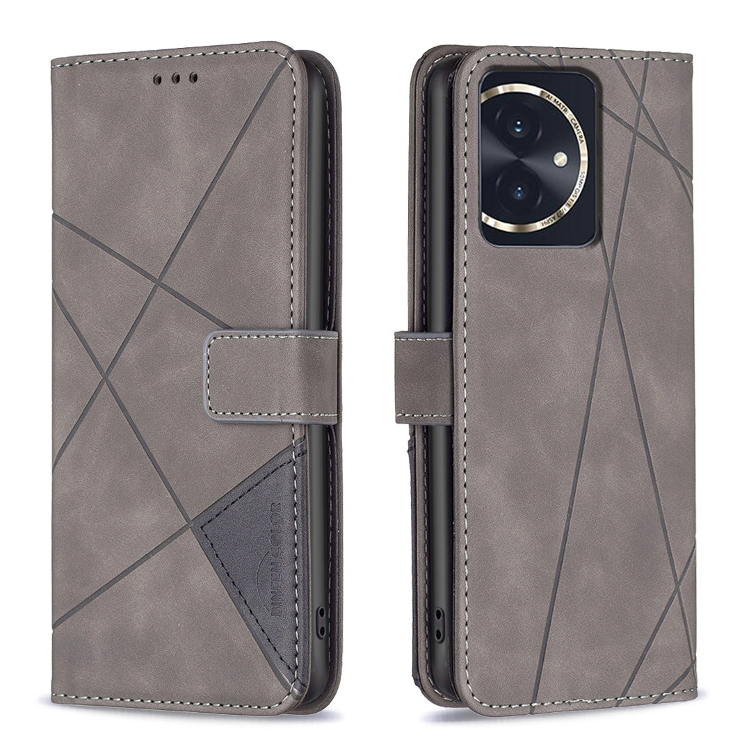 Honor 100 Rhombus Texture Leather Phone Case with Magnetic Buckle and Card Holder