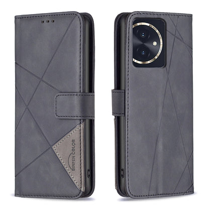 Honor 100 Rhombus Texture Leather Phone Case with Magnetic Buckle and Card Holder