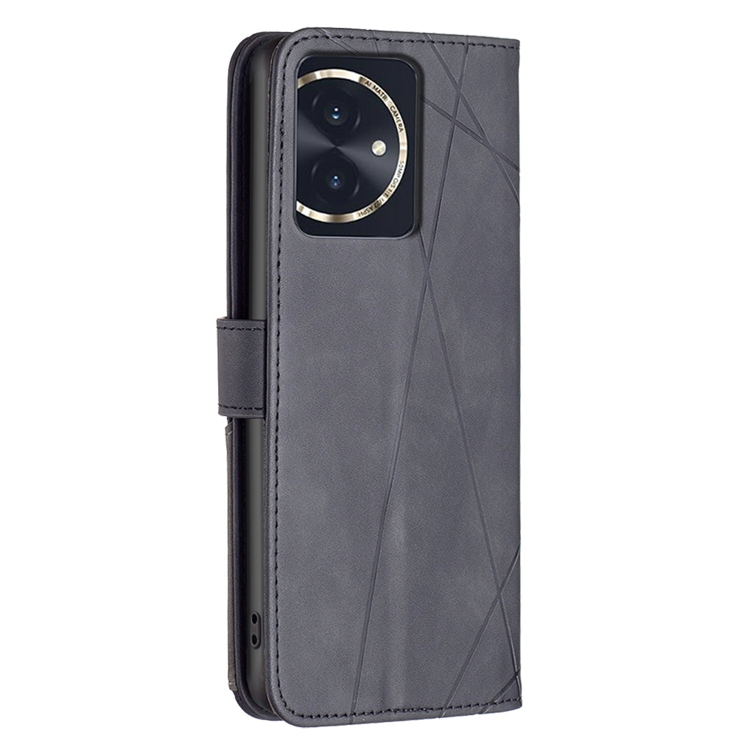 Honor 100 Rhombus Texture Leather Phone Case with Magnetic Buckle and Card Holder