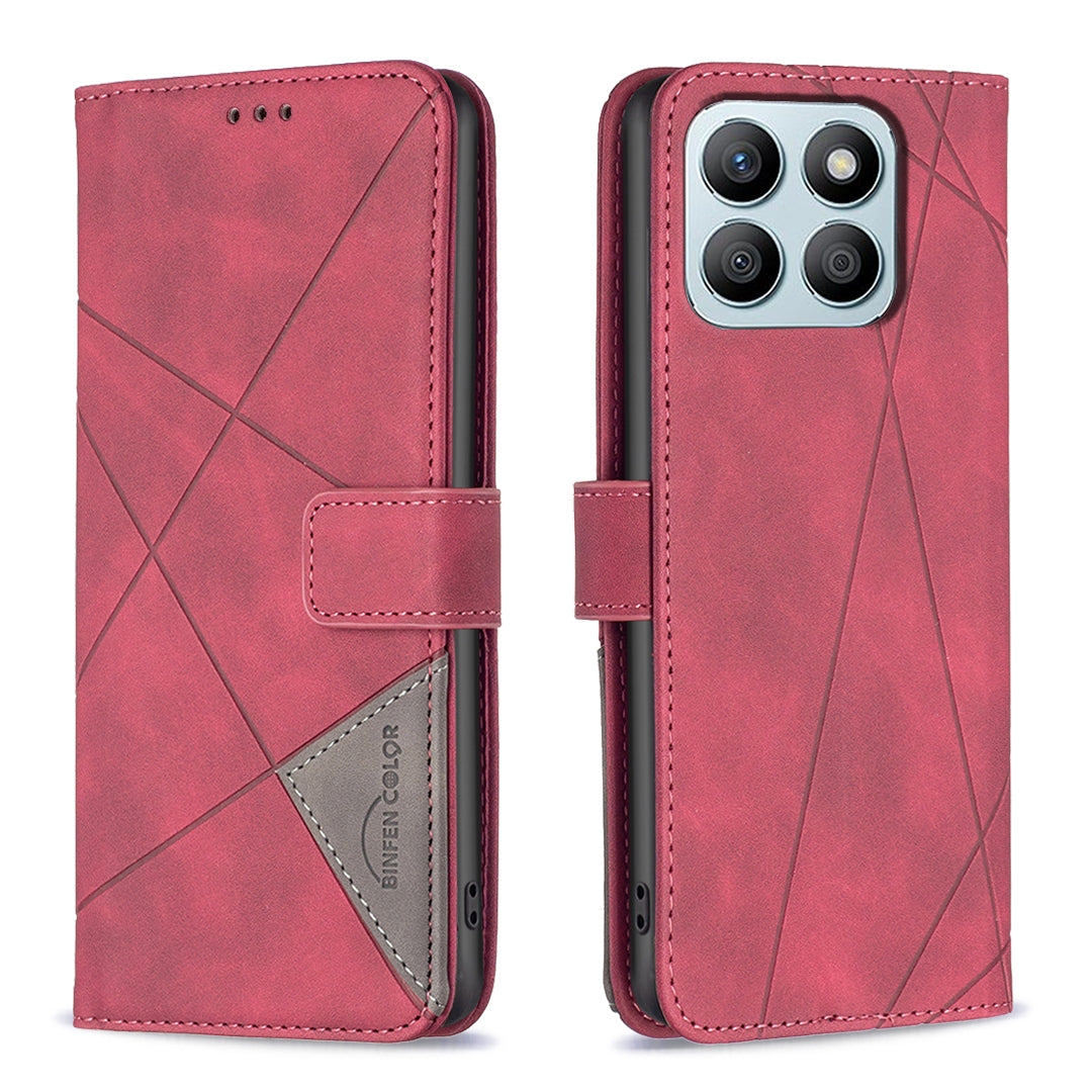 Honor X8b Rhombus Texture Leather Phone Case with Magnetic Buckle and Card Holder