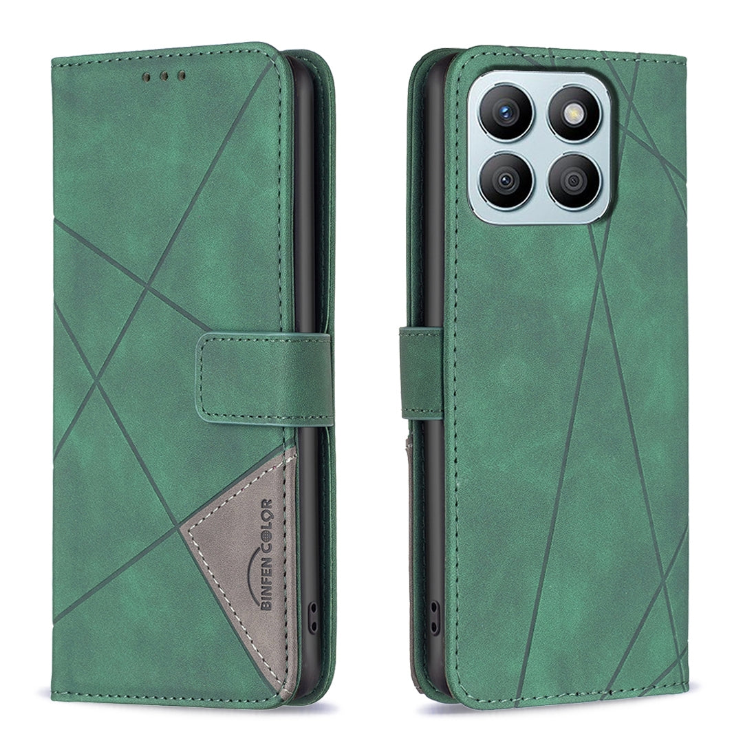 Honor X8b Rhombus Texture Leather Phone Case with Magnetic Buckle and Card Holder