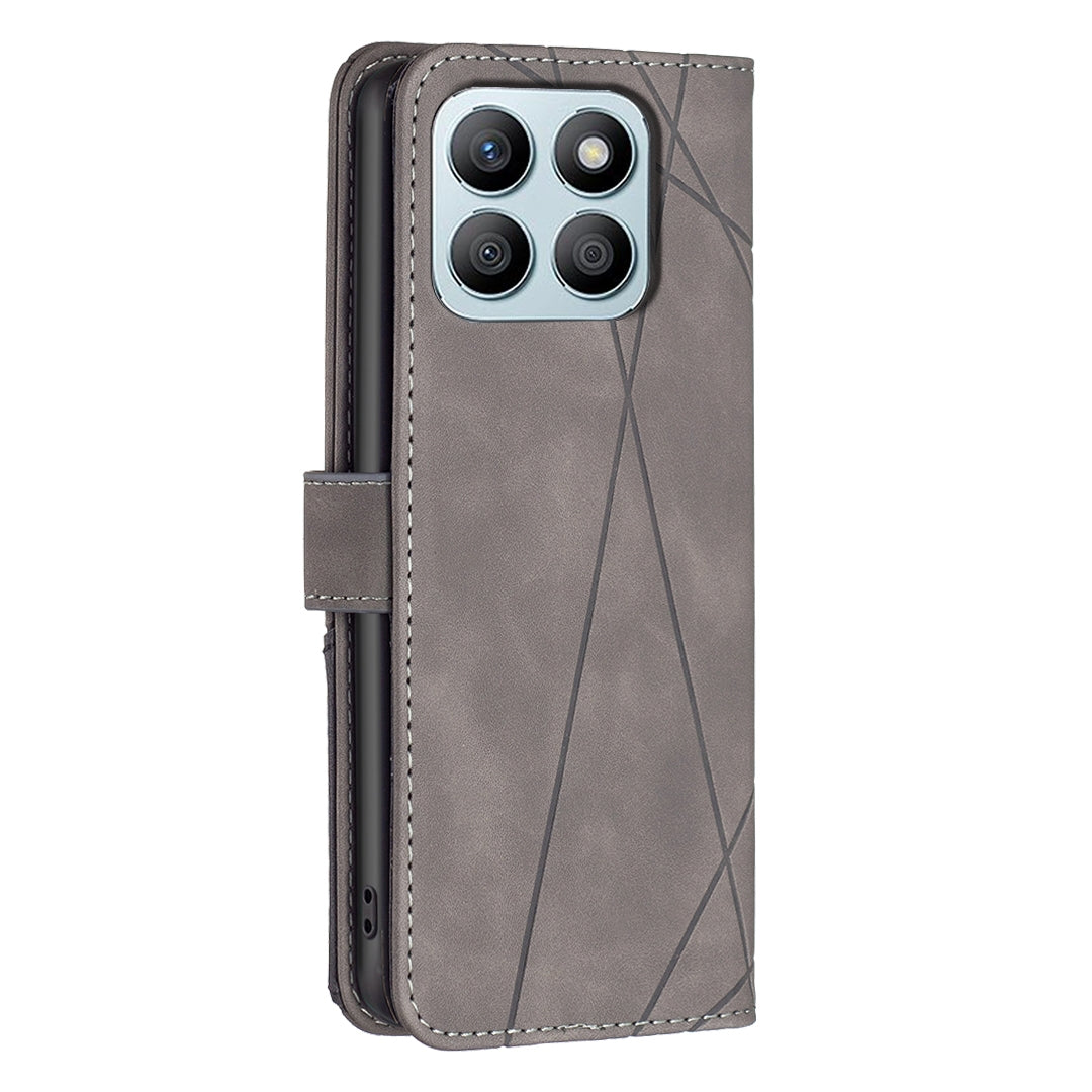 Honor X8b Rhombus Texture Leather Phone Case with Magnetic Buckle and Card Holder