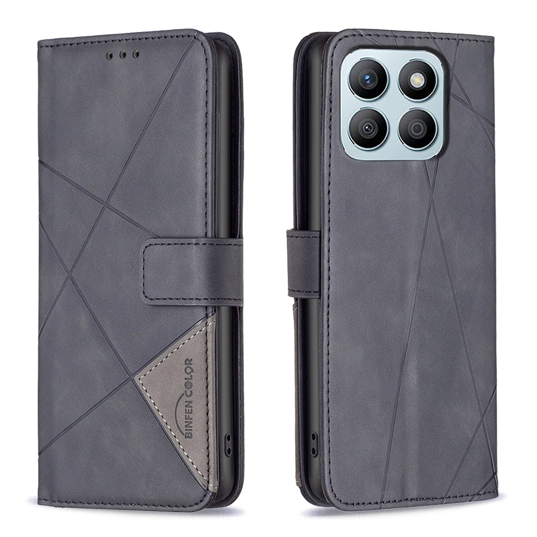 Honor X8b Rhombus Texture Leather Phone Case with Magnetic Buckle and Card Holder