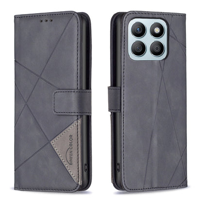 Honor X8b Rhombus Texture Leather Phone Case with Magnetic Buckle and Card Holder