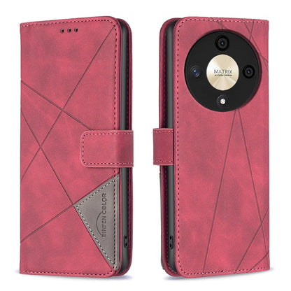 Honor X9b Rhombus Texture Leather Phone Case with Magnetic Buckle and Card Holder