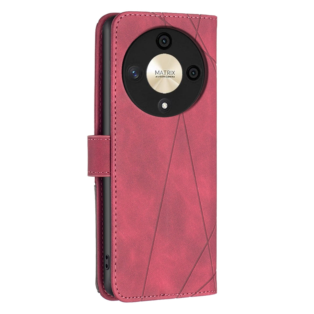 Honor X9b Rhombus Texture Leather Phone Case with Magnetic Buckle and Card Holder