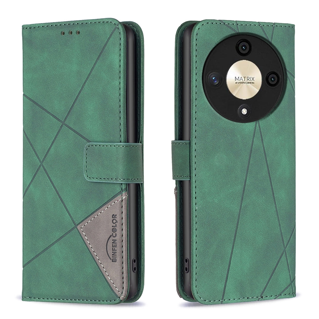 Honor X9b Rhombus Texture Leather Phone Case with Magnetic Buckle and Card Holder