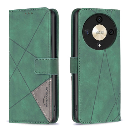 Honor Magic6 Lite 5G Rhombus Texture Leather Phone Case with Magnetic Buckle and Card Holder