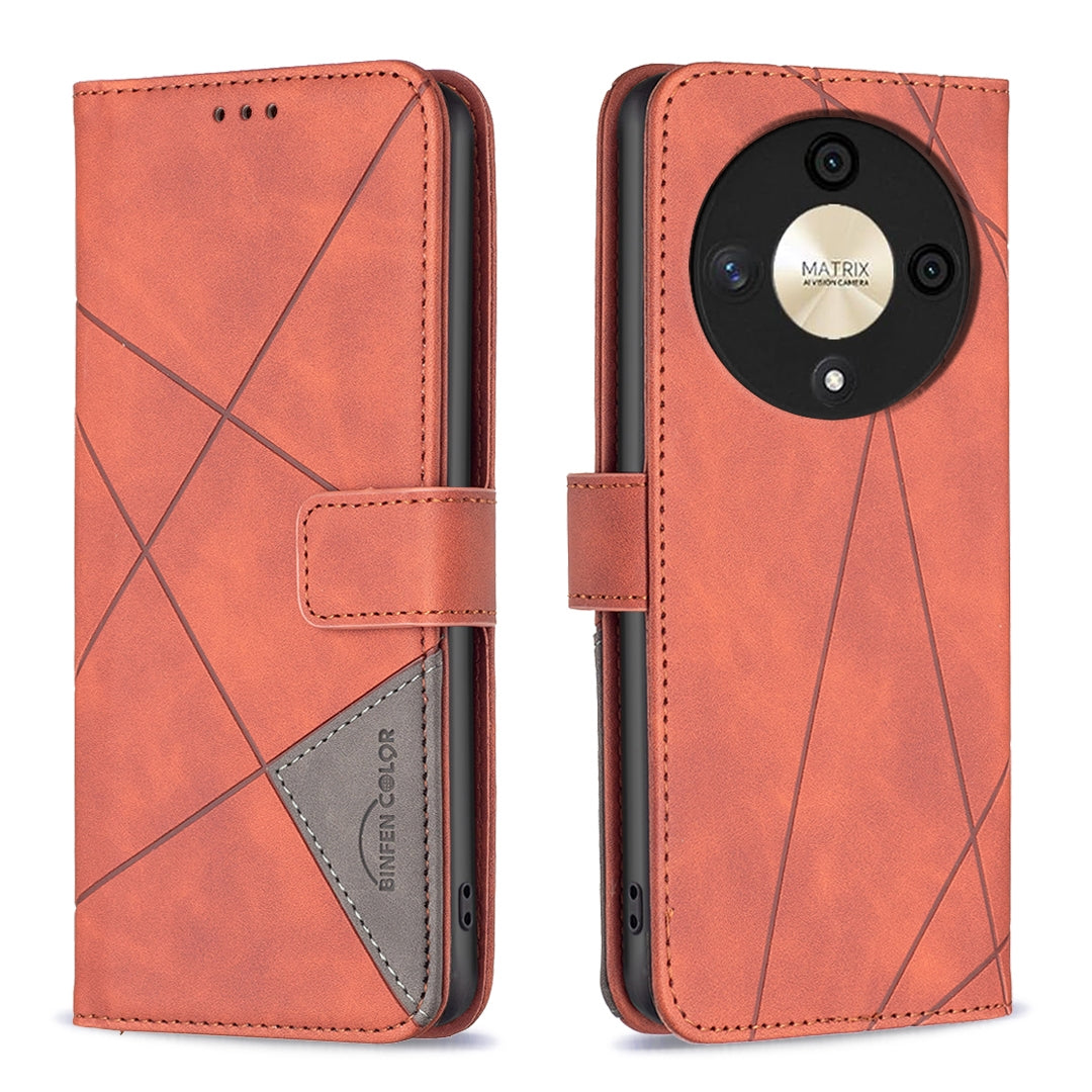 Honor X9b Rhombus Texture Leather Phone Case with Magnetic Buckle and Card Holder