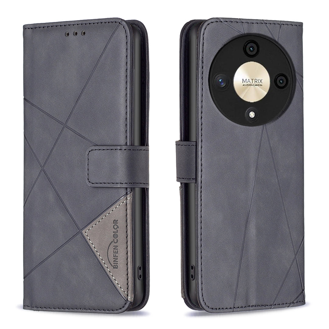 Honor X9b Rhombus Texture Leather Phone Case with Magnetic Buckle and Card Holder