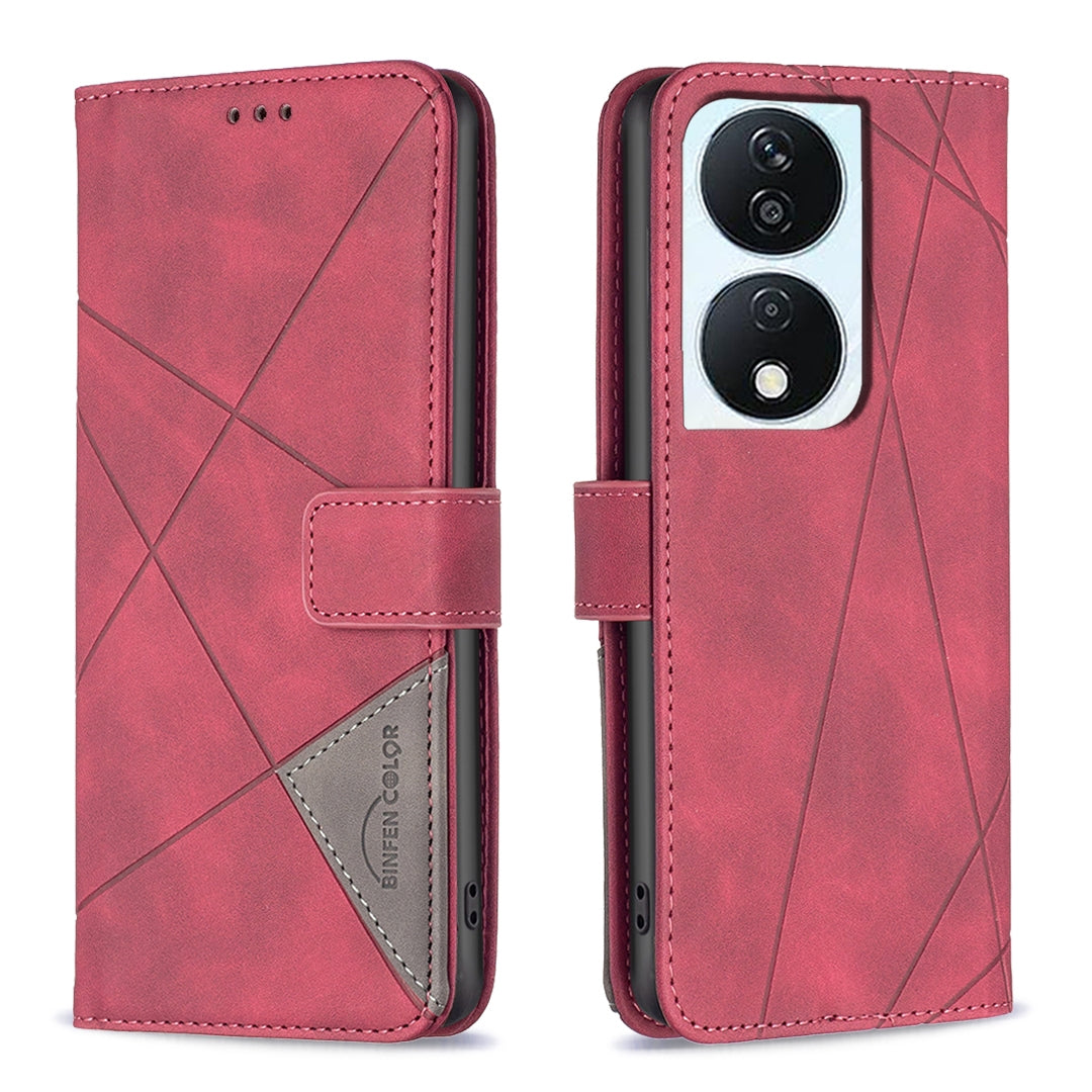 Honor X7b Rhombus Texture Leather Phone Case with Magnetic Buckle and Card Holder