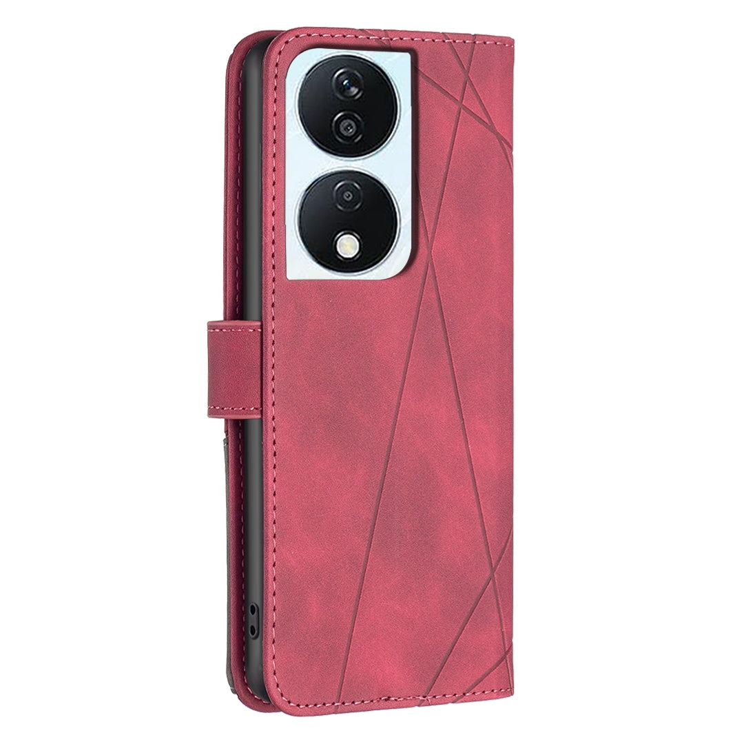 Honor X7b Rhombus Texture Leather Phone Case with Magnetic Buckle and Card Holder