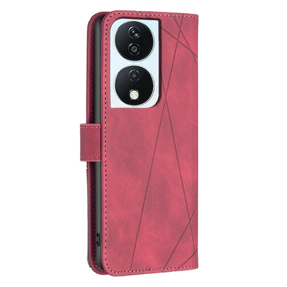 Honor X7b Rhombus Texture Leather Phone Case with Magnetic Buckle and Card Holder