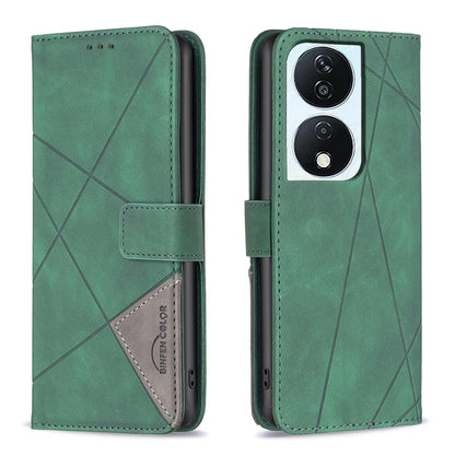 Honor X7b Rhombus Texture Leather Phone Case with Magnetic Buckle and Card Holder