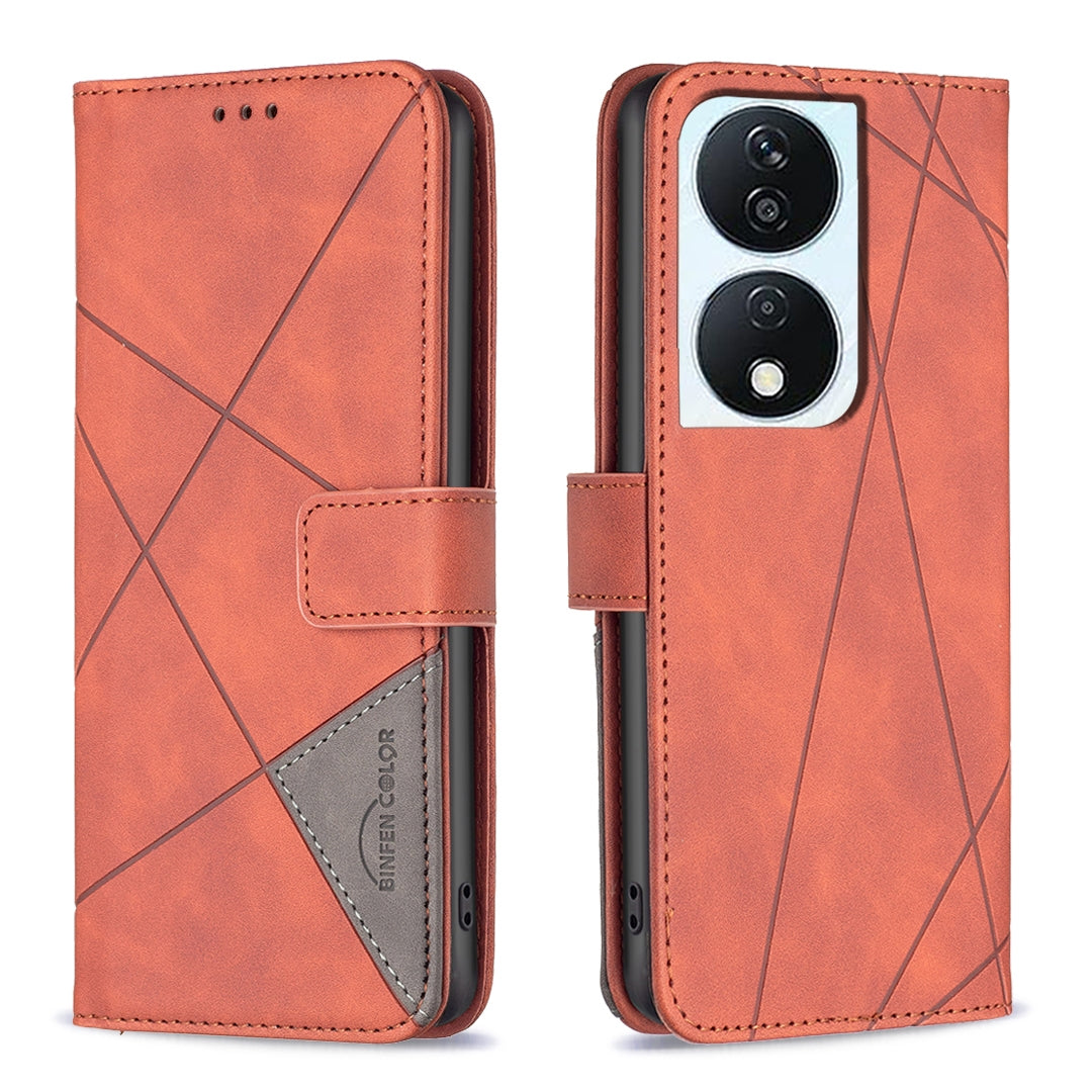 Honor X7b Rhombus Texture Leather Phone Case with Magnetic Buckle and Card Holder