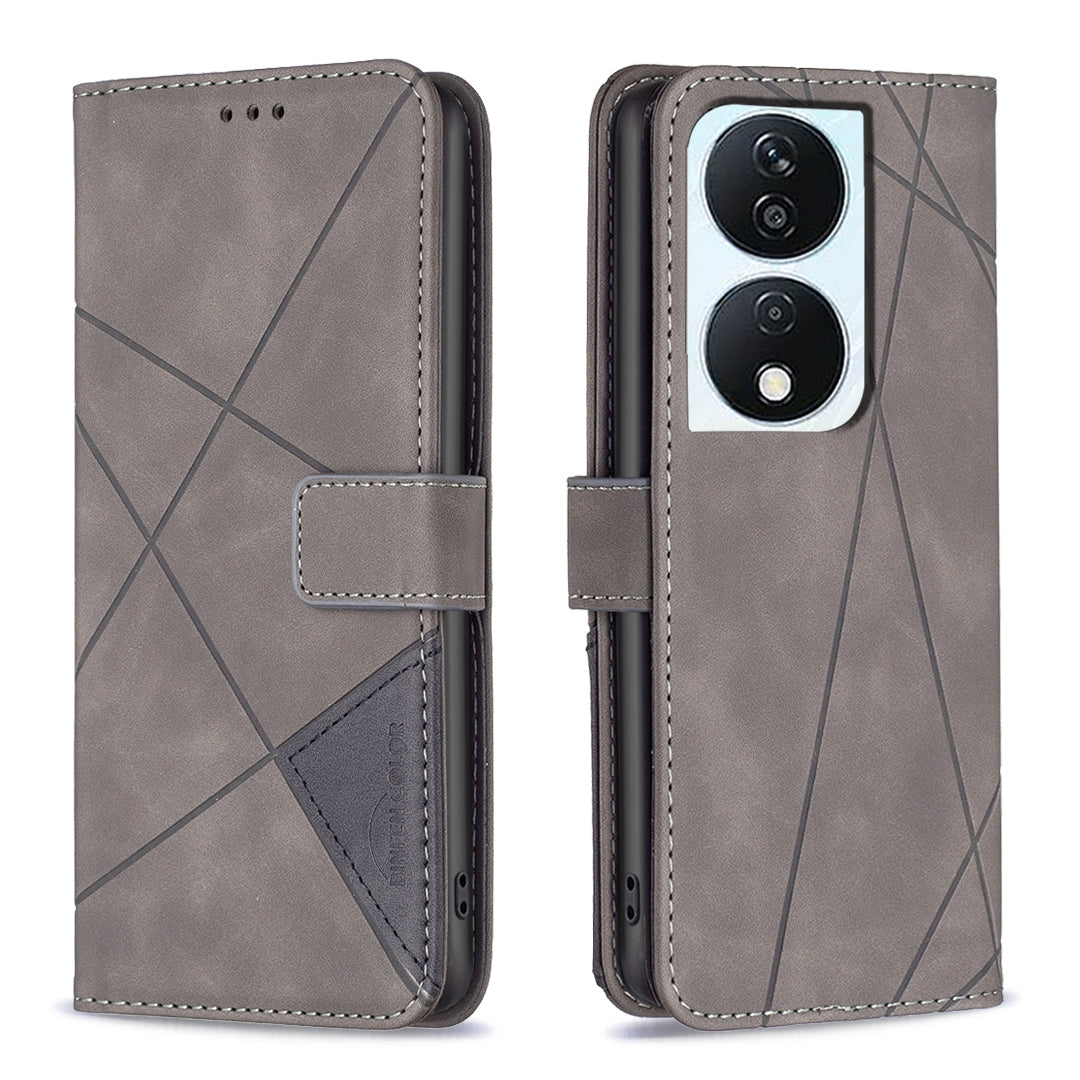 Honor X7b Rhombus Texture Leather Phone Case with Magnetic Buckle and Card Holder