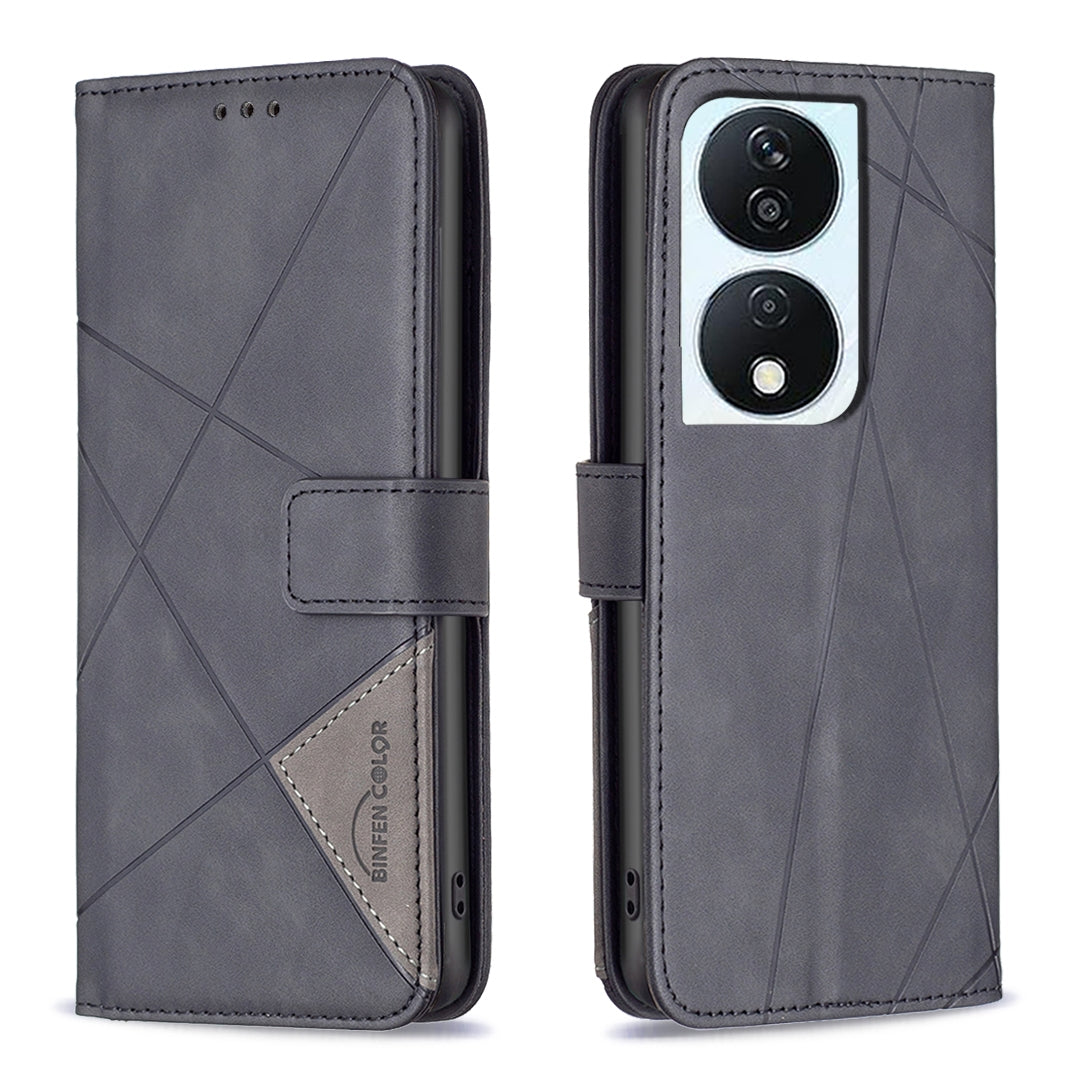 Honor X7b Rhombus Texture Leather Phone Case with Magnetic Buckle and Card Holder