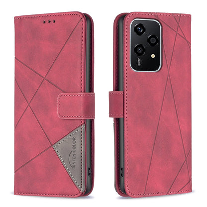 Honor 200 Lite Global Rhombus Texture Leather Phone Case with Magnetic Buckle and Card Holder